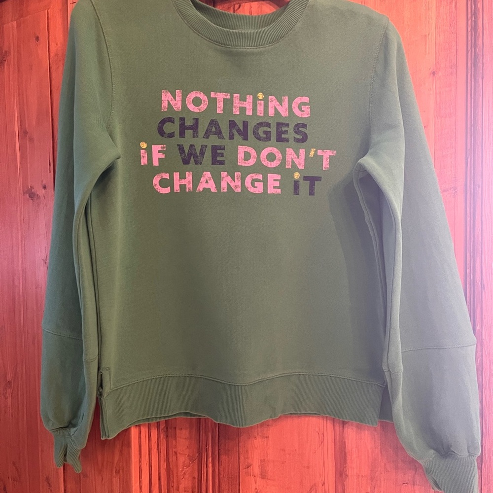 Maeve Green Sweatshirt with Multicolor Text…EXCELLENT CONDITION / Size XS